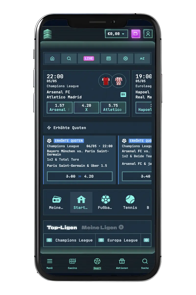 Casino-Wettbildschirm auf einem Mobiltelefon