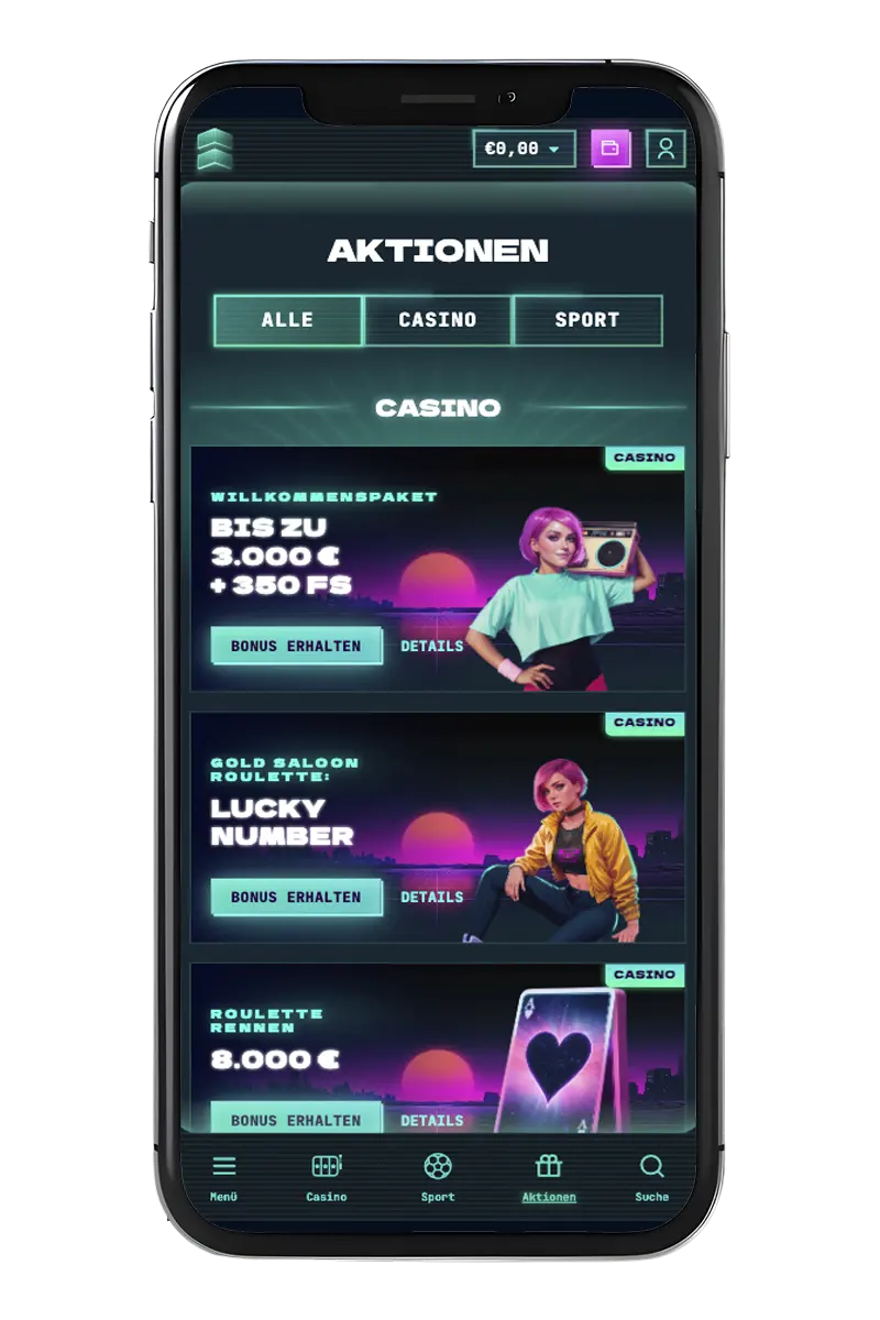 Casino-Bonusbildschirm auf einem Mobiltelefon